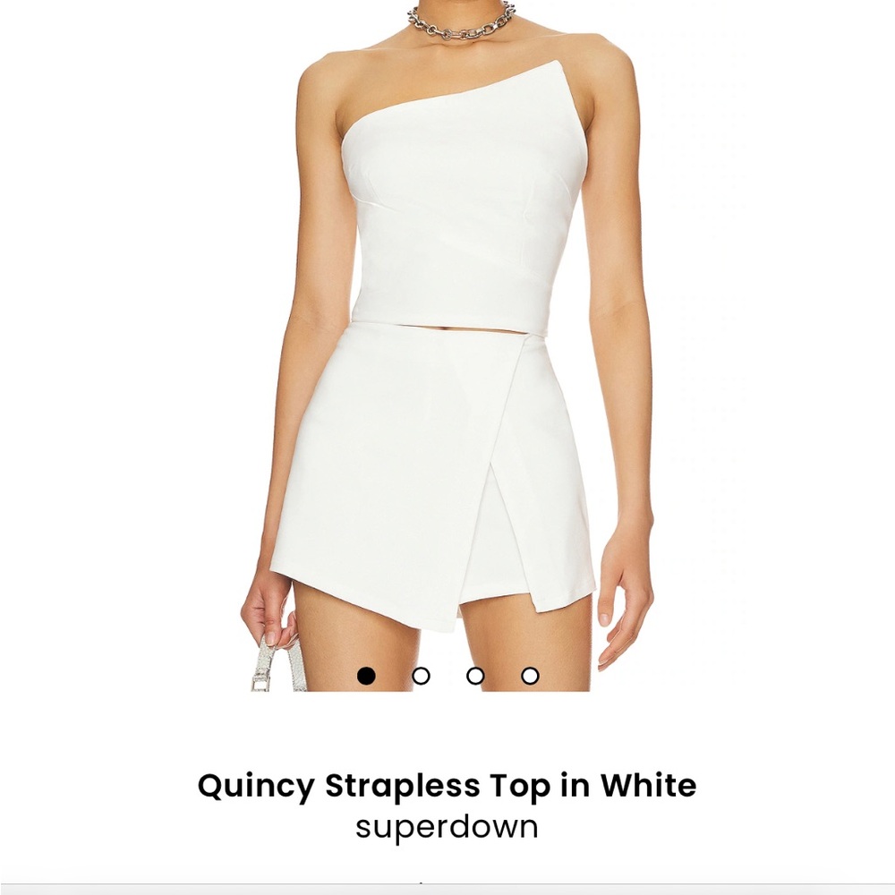 Superdown Cream Asymmetrical Strapless Top
